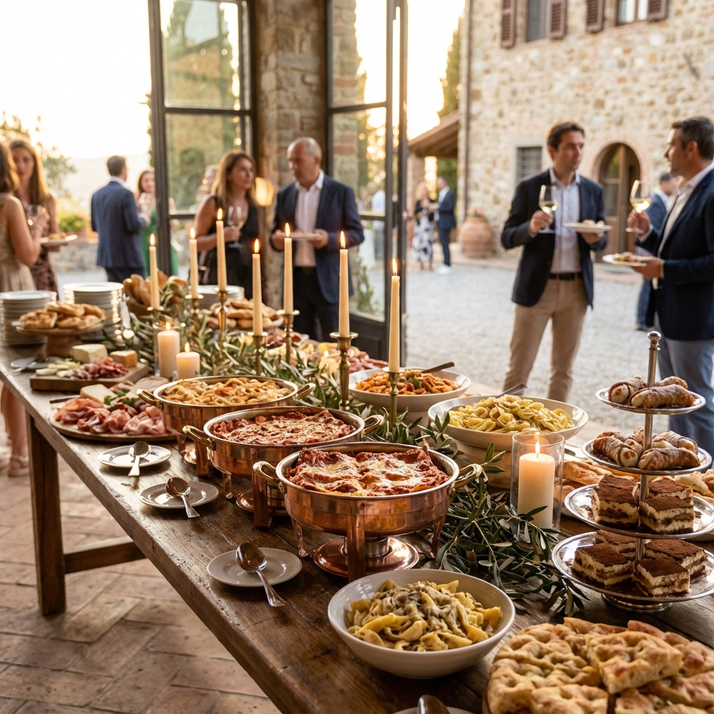 Buffet traiteur italien élégant avec spécialités siciliennes - Trapani Bottega Paris